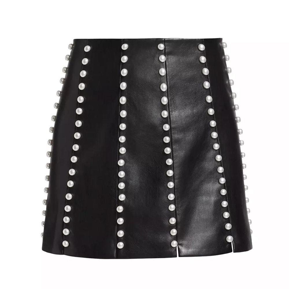 Alice and Olivia Leica embellished vegan mini skirt